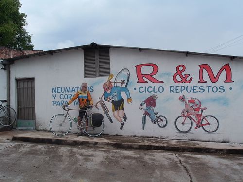 Bicycle shop advertisement needed just a cycle tourist. Agua-de-Dios, formerly a leper colony